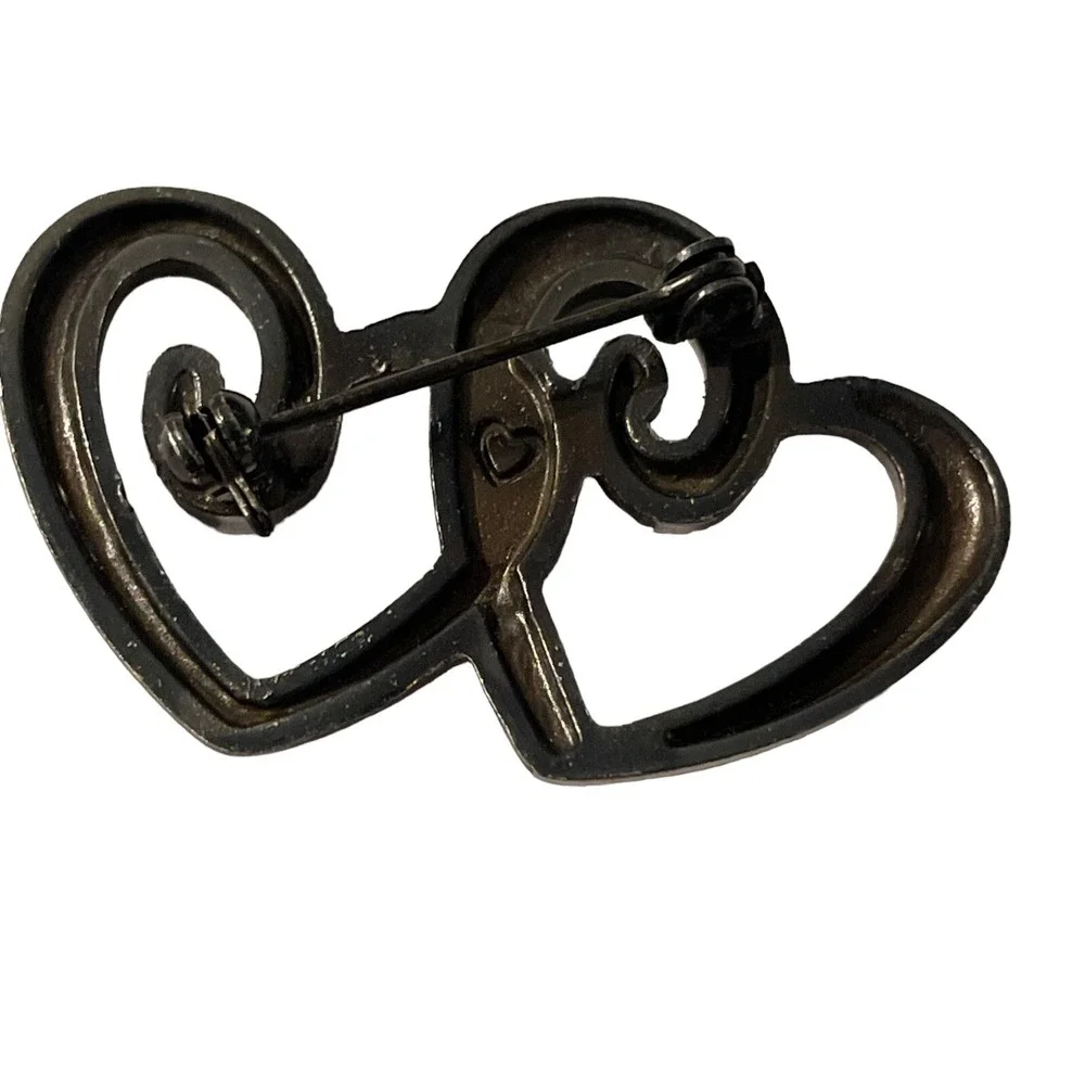 Open Double‎ Heart Intertwined Brooch Pin Silver Tone Metal Love Gift Vintage